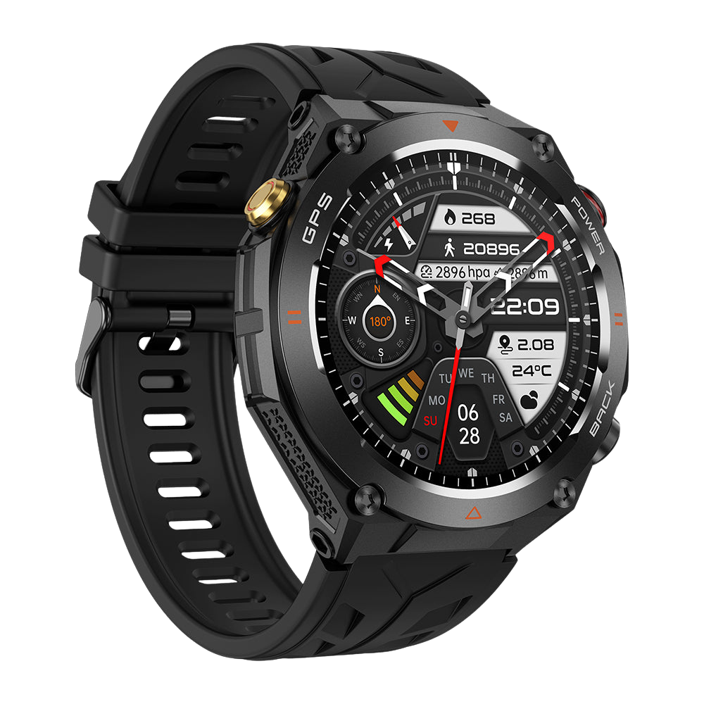 COLMI V75 GPS okosóra, strapabíró kültéri fitneszkövető, fekete, bal oldali