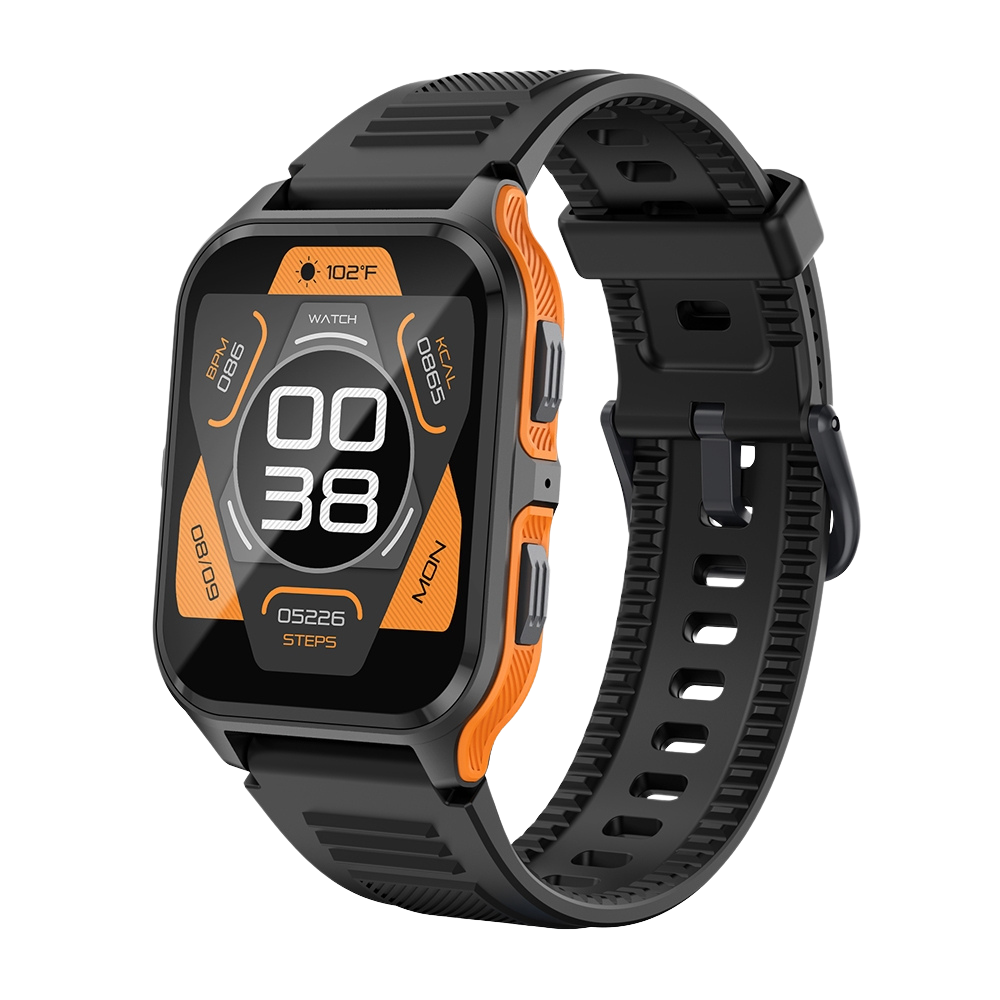COLMI P73 okosóra 1.9″ kijelzővel, kültéri hívásokra, IP68 vízálló okosóra, fekete-narancssárga